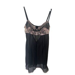 Victoria's Secret Black & Pink Lace Trim Silk Chemise Nightie